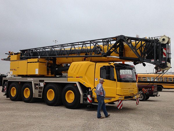 Brand new Grove GMK 4115 all terrain under inspection after delivery at Port of Galveston